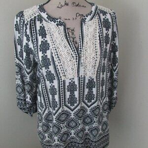 Fab'rik Womens Blouse Medium Black White Boho